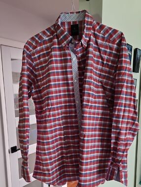 Tailorbyrd Red and Blue Plaid Button-Down Shirt